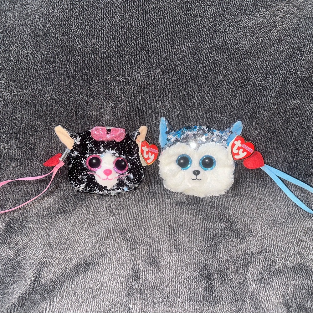 Ty Beanie Boos Black Cat and White Husky Keychains